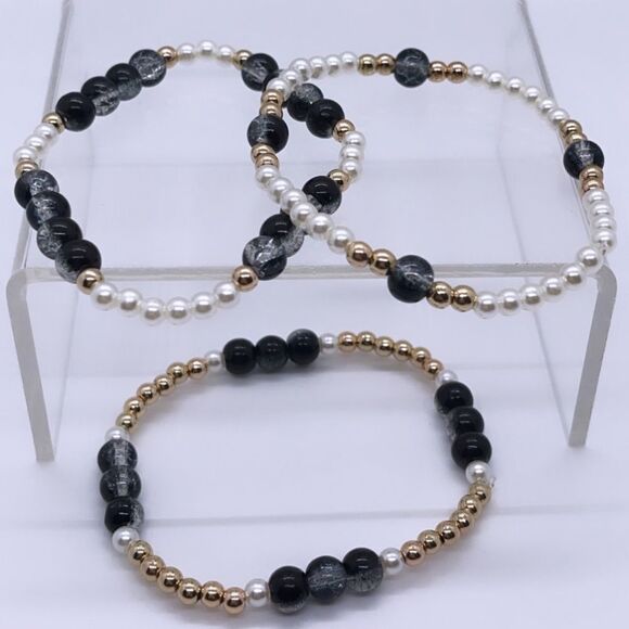 Wool + Pepper Co. Black Glass Bracelet Stack (3) - Picture 3 of 5